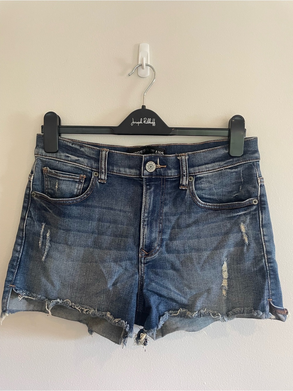 Dark Blue Distressed Denim Shorts